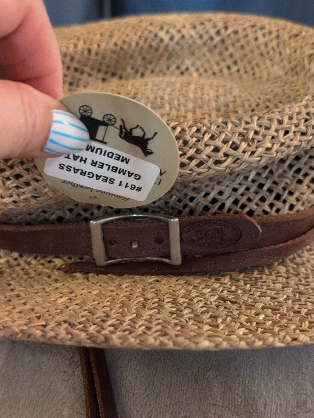 Straw Hat with Brown Leather Band - Natural - Picture 3 of 8
